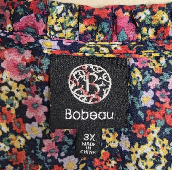 Bobeau | Colorful Floral Faux Wrap Short Sleeve Ruffle Collar Blouse Size 3X - Picture 4 of 6